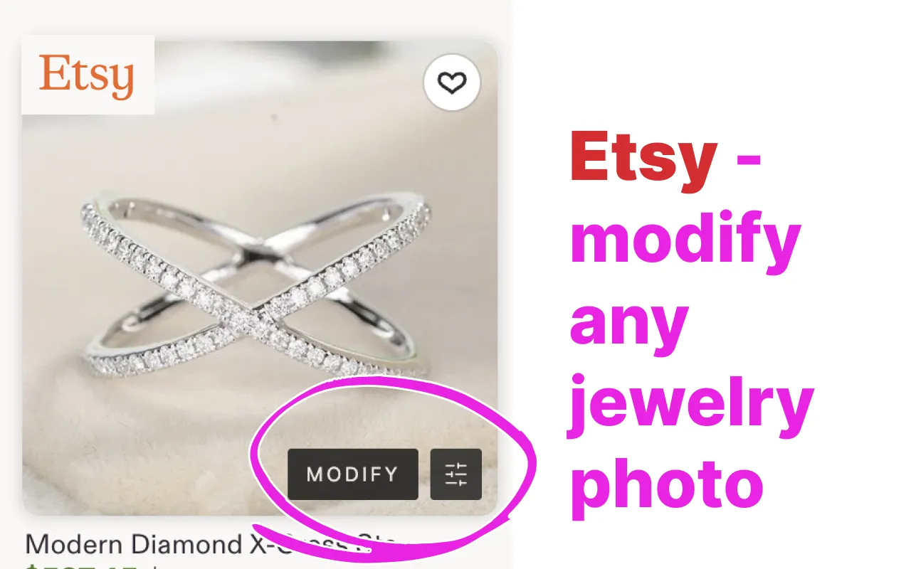 Modify button added by the Diamra extension on an Etsy jewelry listing