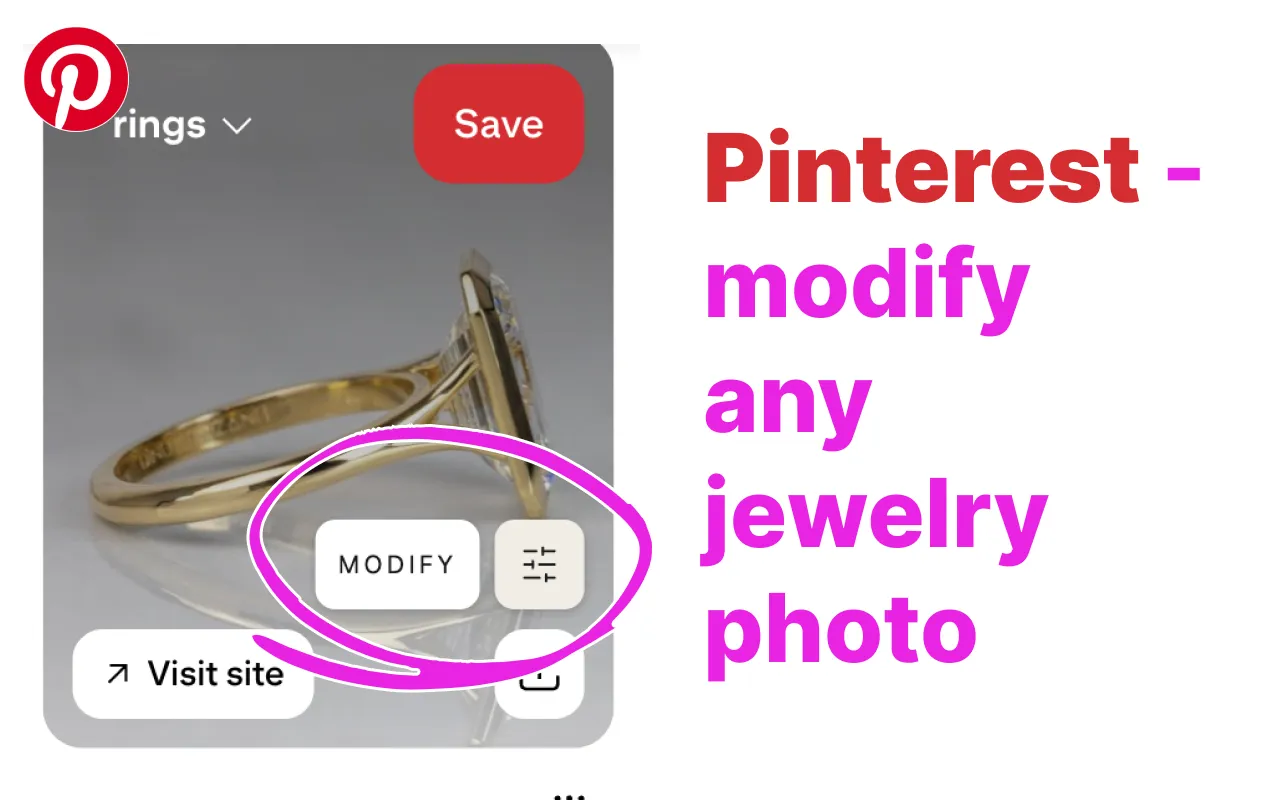 Modify button added by the Diamra extension on a Pinterest jewelry pin