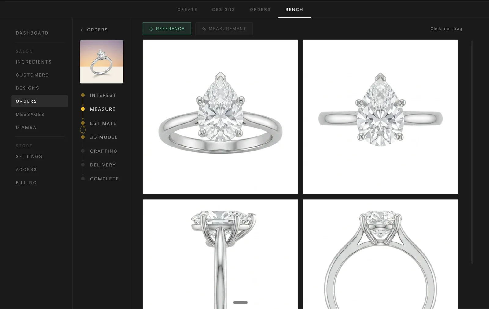 Four orthographic projections rendered in the 2x2 grid: Front, Top, Left, Bottom