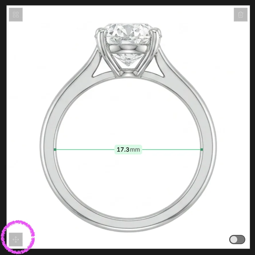 A projection tile entering Move mode with the reposition controls visible