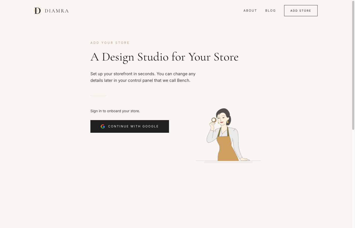 Authentication page showing the Continue with Google button
