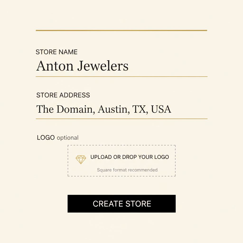 Store creation form with name and address fields filled in